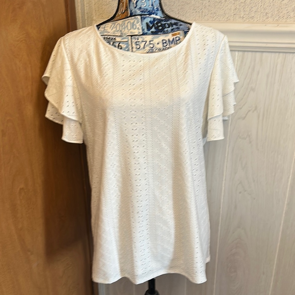 Adrianna Papell Elegant White Eyelet Women's Top